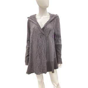 Free People Sweater Women’s Size M Zip Up Hoodie Lace Like 84% Cotton Dark Gray